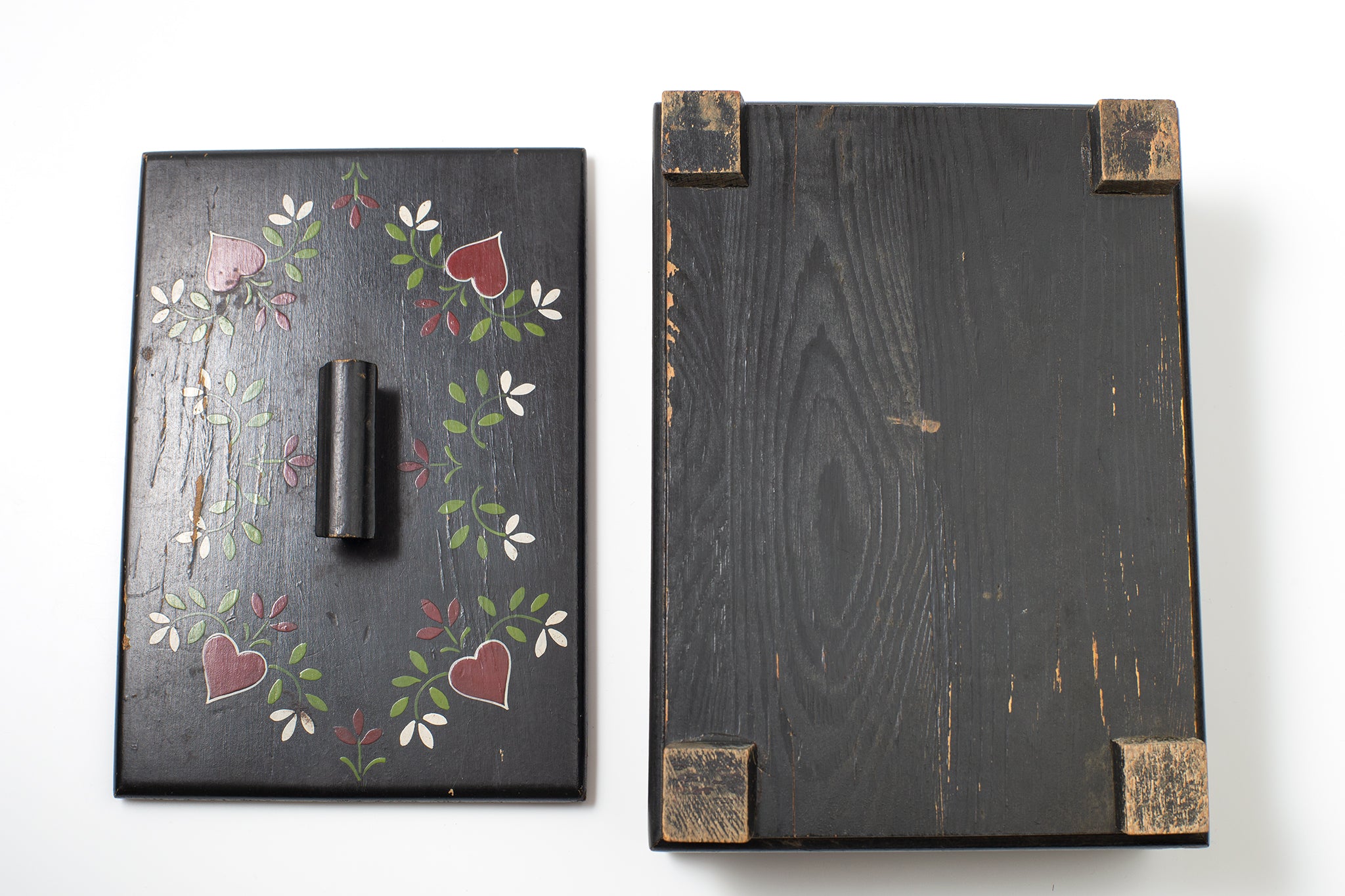 Hand-Painted Heart Pattern Wooden Box / Germany c.1960s-1970s [WB-011]